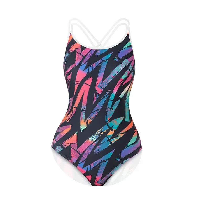 Women Flower Printed One-piece Racing Competition Swimsuit Fashion Sun Protection High Stretch Training Professional Swimwear