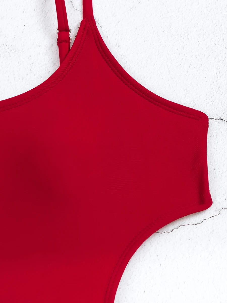 Chain Link Swimsuit Women One Piece Solid Hollow Out Swimwear Female Bathers Bathing Swimming Swim Suit Beachwear