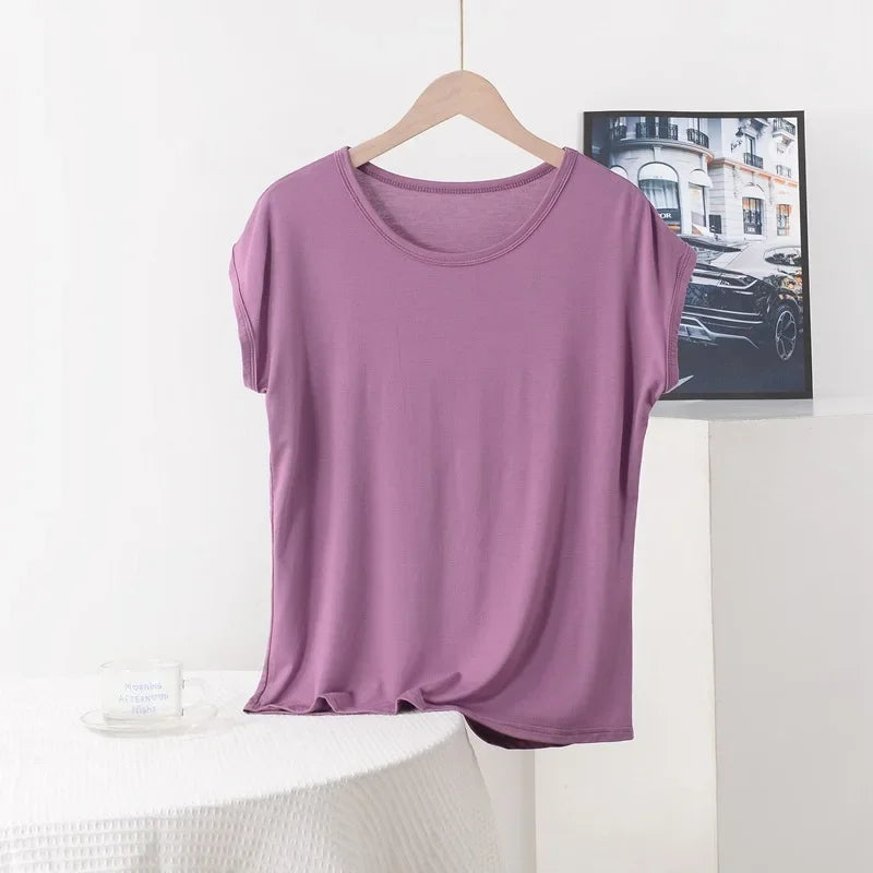Plus size Summer women's Tshirt O-Neck Modal Loose T-shirt Solid color Simple Tee Tops XL to 8XL Bottoming Tshirts all match