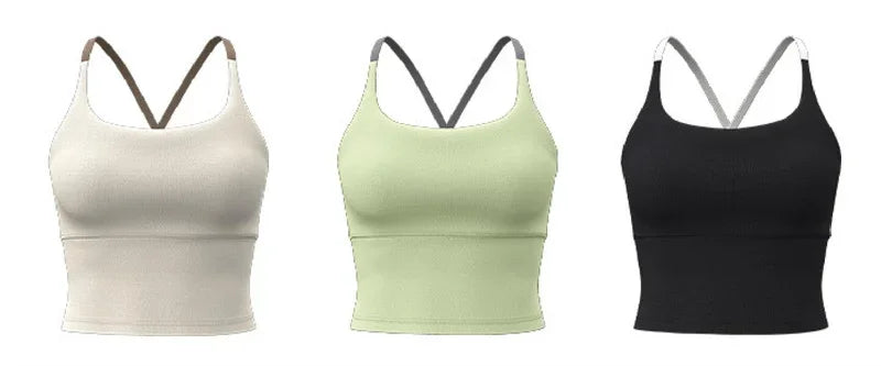 PofyBofy Build-in Bra Yoga Crop Top Sleeve Gym Tank Top Women Workout Bra Tanks Fitness Bra Tanks Yoga Crop Tops Crisscross Back