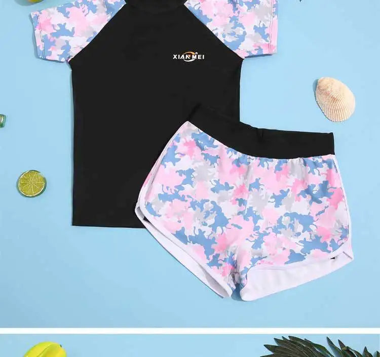 Children's Camouflage Print Swimsuit, Two Pieces Swimsuit, Sports Swimwear, Korean Version, Girls Fashion