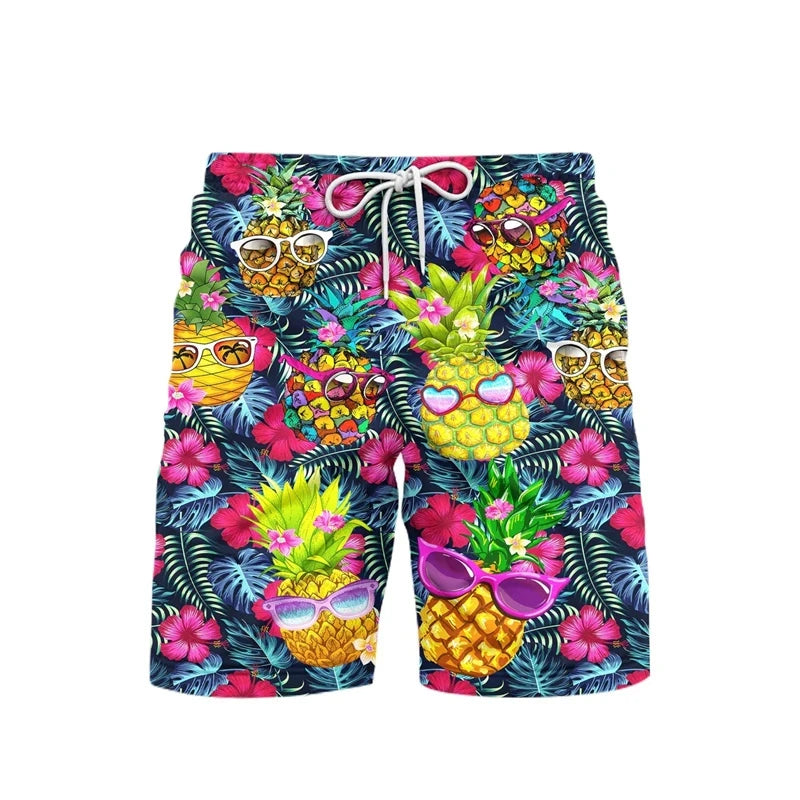 Bright Cartoon Cute Pineapple 3d Printed Shorts For Men & Boys Fruit Watermelon Casual Beach Shorts Quick Dry Fashion Streetwear Short Pants