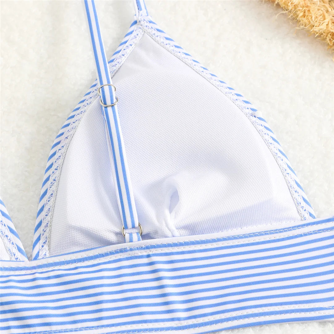 4 Colors V Neck Striped Female Swimsuit High Waist Bikini Women Swimwear Two-pieces Bikini set Bather Bathing Suit Swim