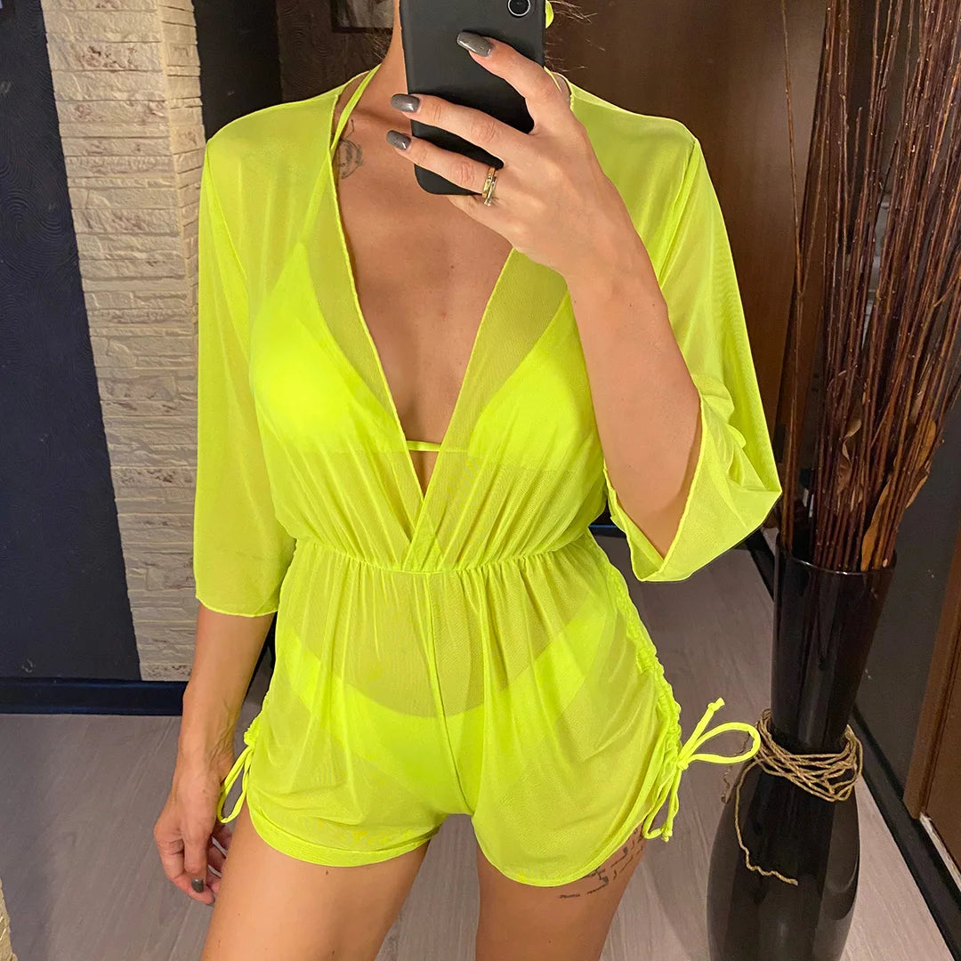 3 PCS Halter Bikini Women Swimwear Female Swimsuit Three-pieces Bikini set With Cover Up Bather Bathing Suit Swim Lady