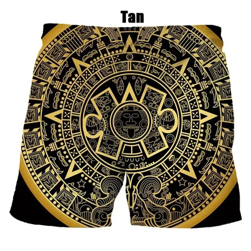 Men's & Boys' Aztec Calendar Print Board Shorts