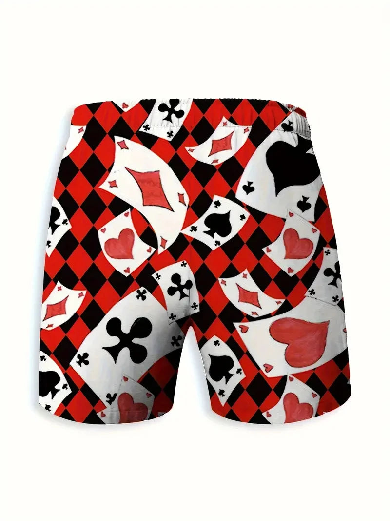 3D Poker Printed Men's Swim Shorts Trunks Poker Card Pattern Beach Board Shorts Running Sports Surfing Swimwear Clothes Man