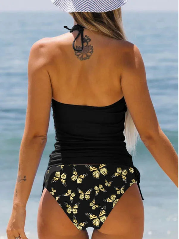 Women's Double Strap Swimsuit Comfortable Vacation Beach Tankini Short Dandelion Print Bikini S-6XL