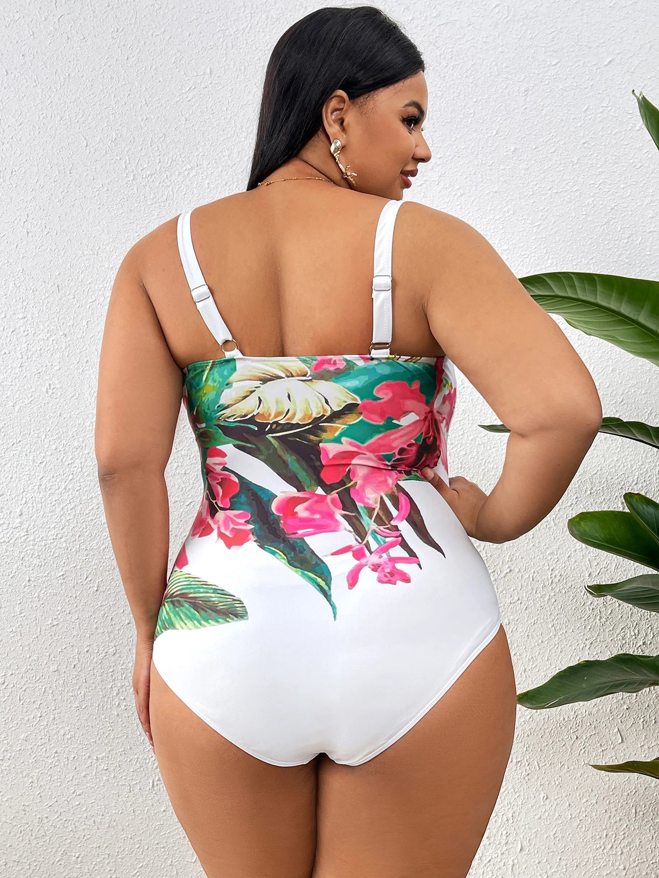 Plus Size Elegance One Piece Swimwear Women Flower Print Swimsuit One Shoulder Bathing Suit Beachwear Monokini
