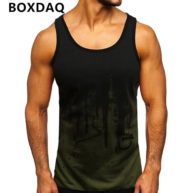 3d Tie-dye Men's Sports Tanks Summer Gym Fitness Workout Sporty Tops Sleeveless O-Neck Gradient Print Male Vest Plus Size 6XL
