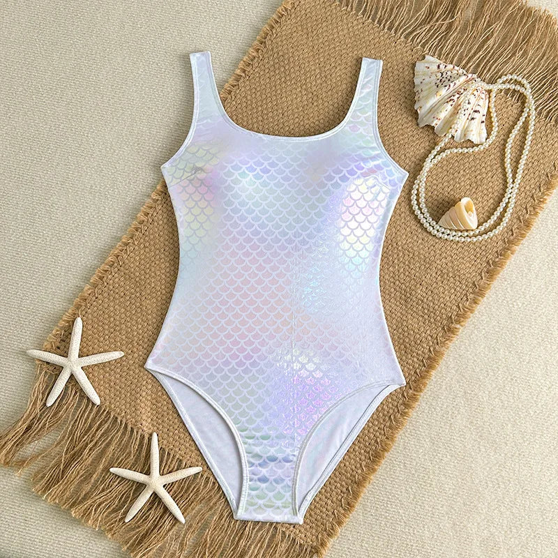 Mermaid Scales Print Bodysuit One Piece Swimsuit Women Swimwear Racing Sports Bathing Suit Woman Monokini Beach Wear