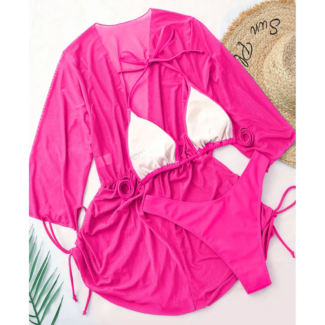 3 PCS Halter Bikini Women Swimwear Female Swimsuit Three-pieces Bikini set With Cover Up Bather Bathing Suit Swim Lady