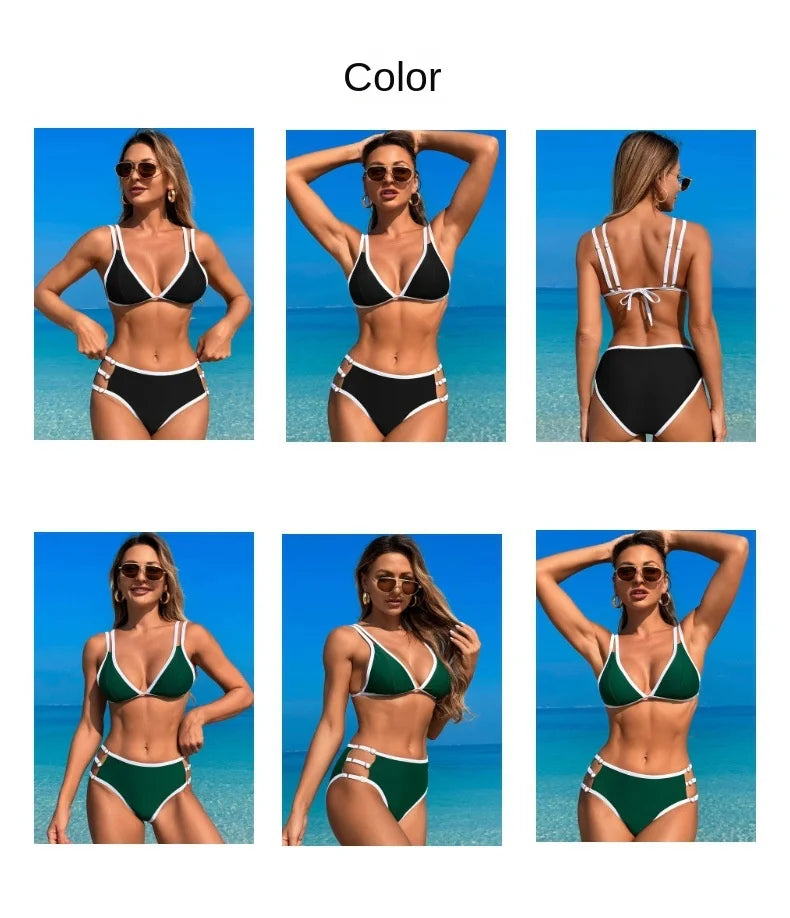 Women Bikini Two Piece Swimsuit Fashion V Neck High Waist Swimwear Female Beach Party Backless Bikini Sets