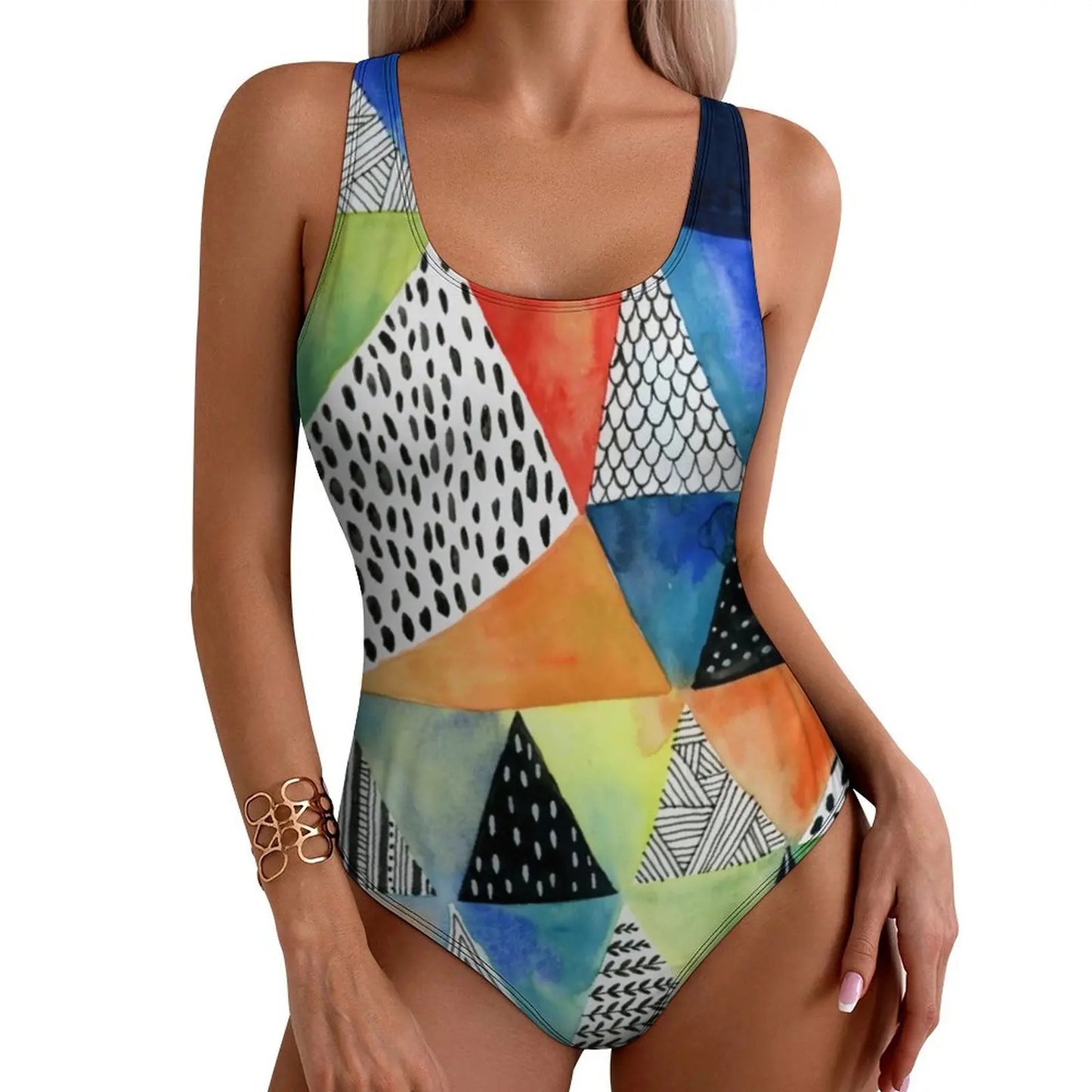 Geometry Swimsuit Fluid Lines Print Swimwear One-Piece Holiday Surf Bodysuit Hollow Out Bathing Suit Push Up Beach Wear