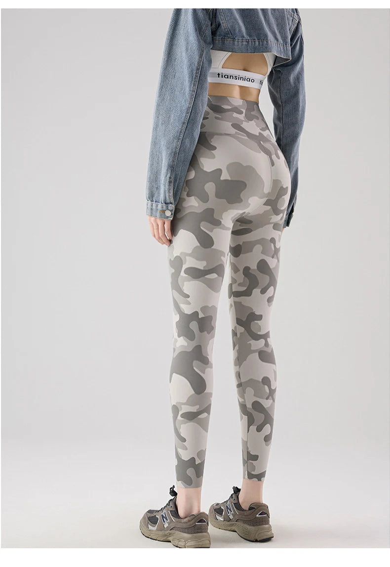 BIVIGAOS Spring Summer Seamless Camouflage Sharkskin Leggings Women Fashion High Waist Casual Sports Tights Fitness Leggings