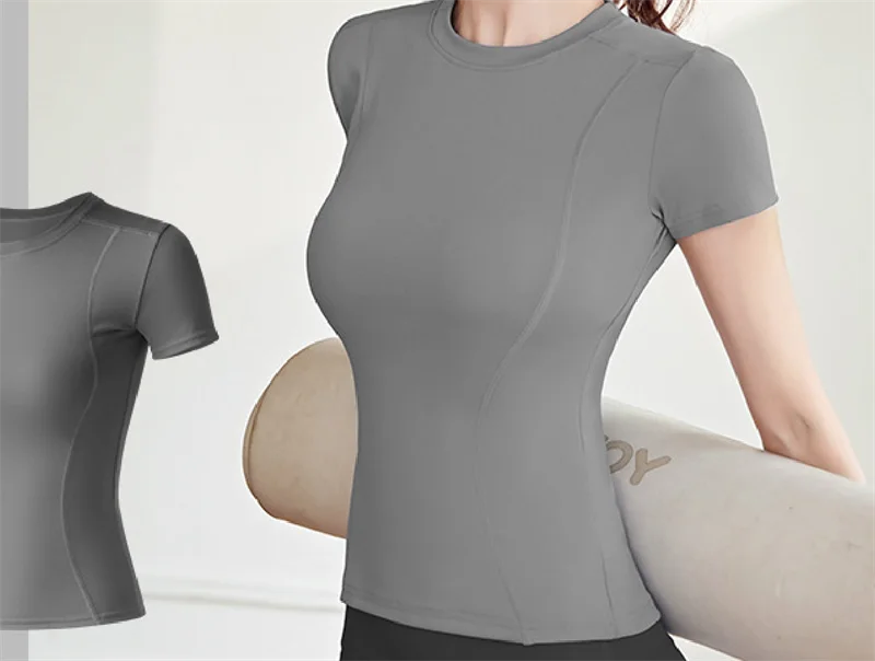 Aiithuug Short Sleeve Yoga Shirts Running Shirt Gym Workout Quick Dry Soft Tops Compress Sports T Shirt Simple Elastic Crop Top