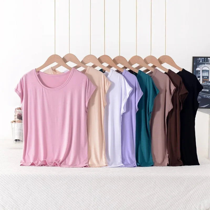 Plus size Summer women's Tshirt O-Neck Modal Loose T-shirt Solid color Simple Tee Tops XL to 8XL Bottoming Tshirts all match