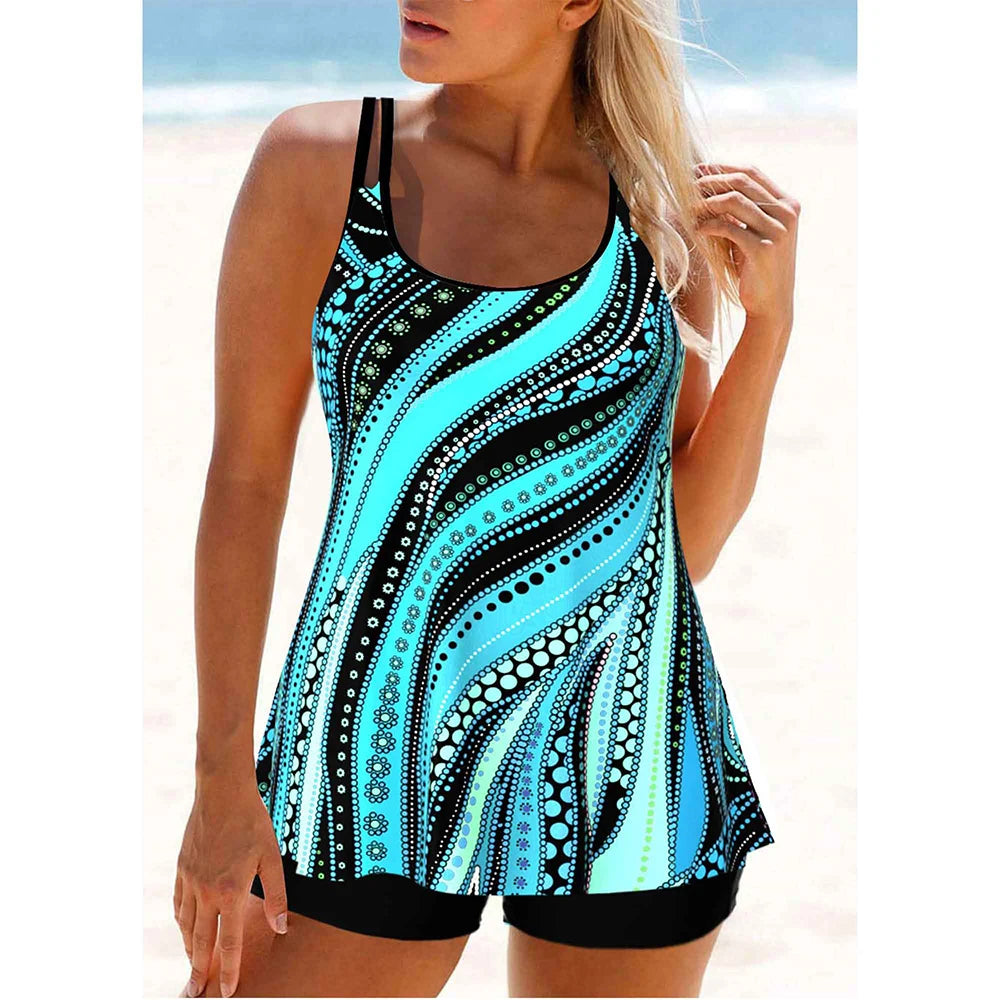 Stripes & Tie Die Patterns Plus Size Women Tankini Printed Beachwear Summer Beach Swimwear