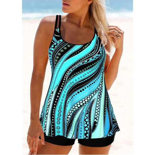 Stripes & Tie Die Patterns Plus Size Women Tankini Printed Beachwear Summer Beach Swimwear