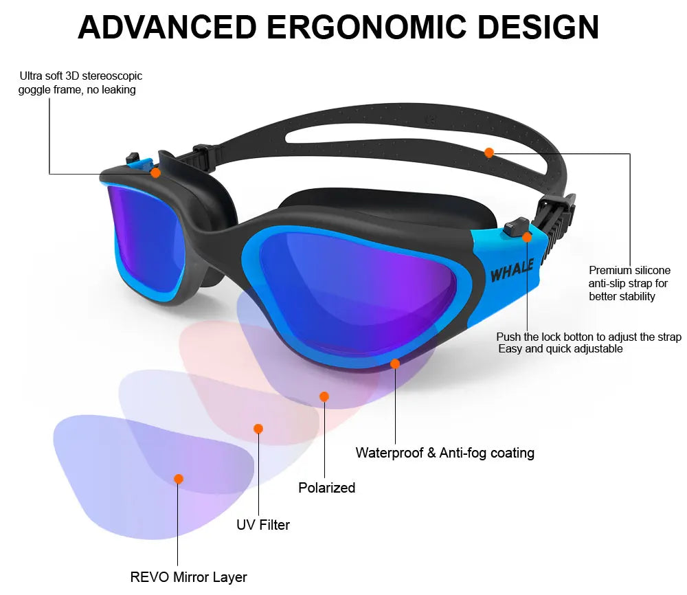 Professional Adult Anti-Fog UV Protection Lens Men Women Polarized Swimming Goggles Waterproof Adjustable Silicone Swim Glasses