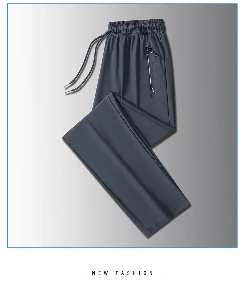 Running Pants Jogging Casual Summer Thin Elastic Sweatpants Quick Dry Ice Silk Straight Pants Sports Gym Breathable Men Trousers