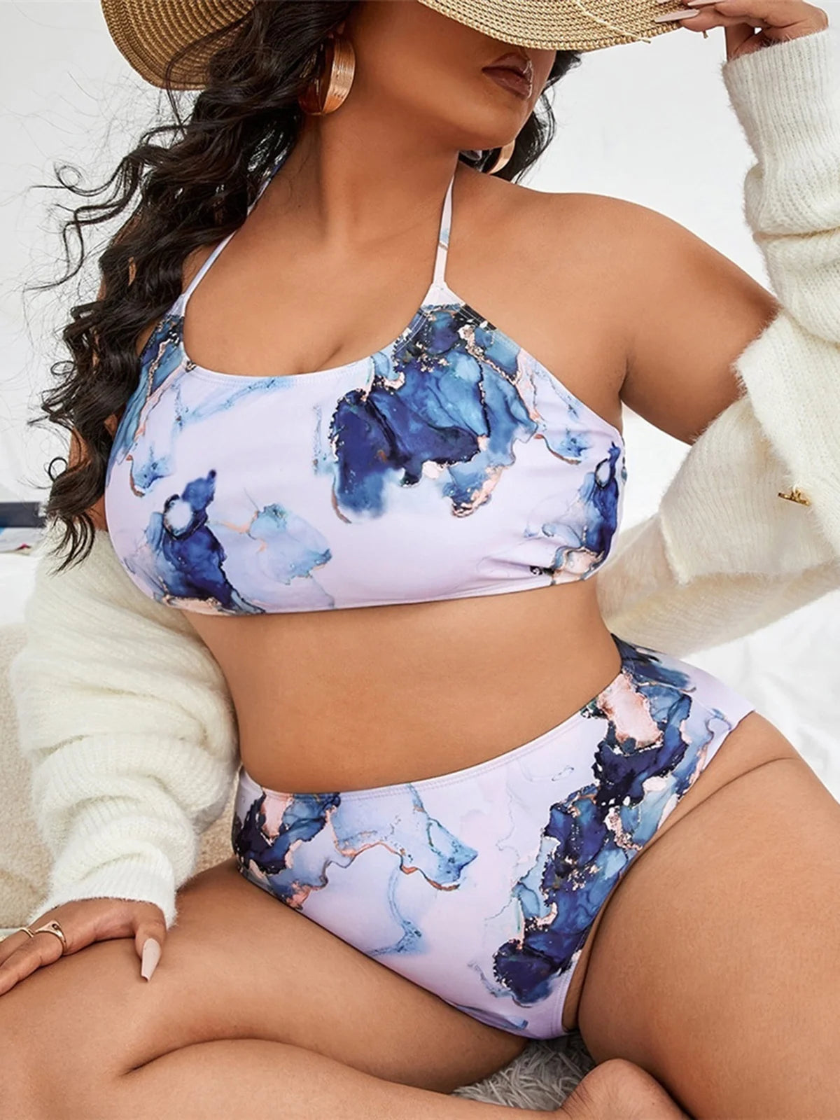 0XL - 4XL Printed Bikini Large Size Swimwear Plus Size Women Swimsuit Female Two-pieces Bikini set Bather Bathing Suit