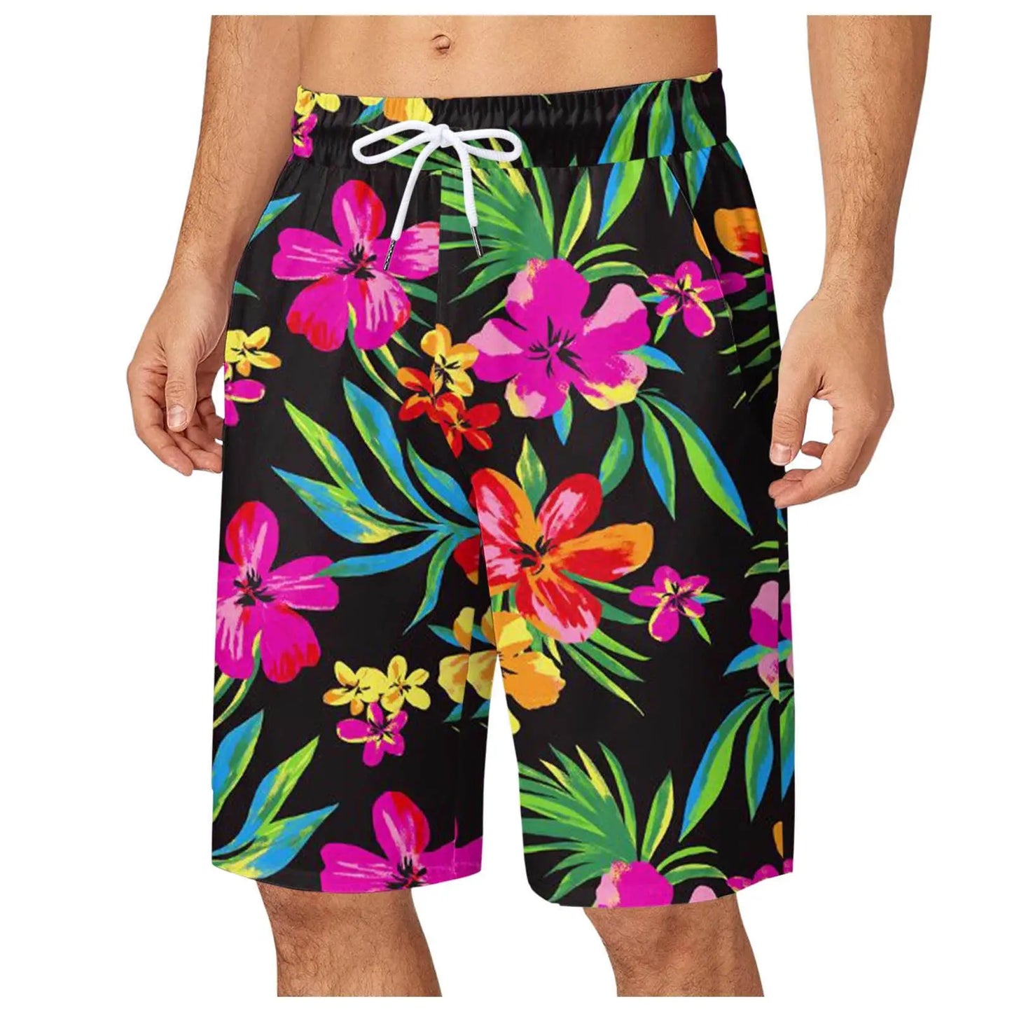 Men's Leaf Printed Sports Shorts Summer Cool Hawaiian 3D Printed Casual Swim Trunks Drawstring Surfboard Shorts