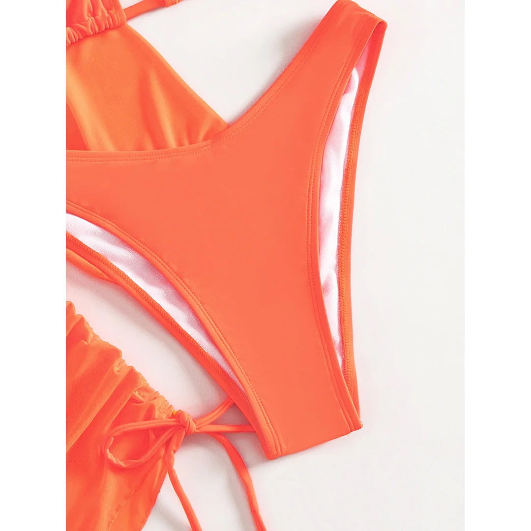 3 PCS Halter Bikini Women Swimwear Female Swimsuit Three-pieces Bikini set With Cover Up Bather Bathing Suit Swim Lady