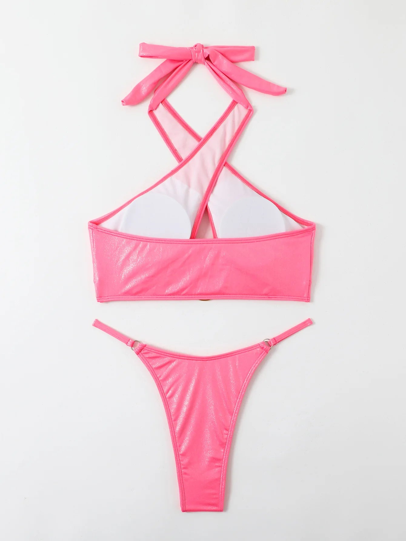 Solid Cross Halter Swimwear Women Hollow Push Up Bikini High Cut Thong Swimsuit Backless Beach Bathing Suit