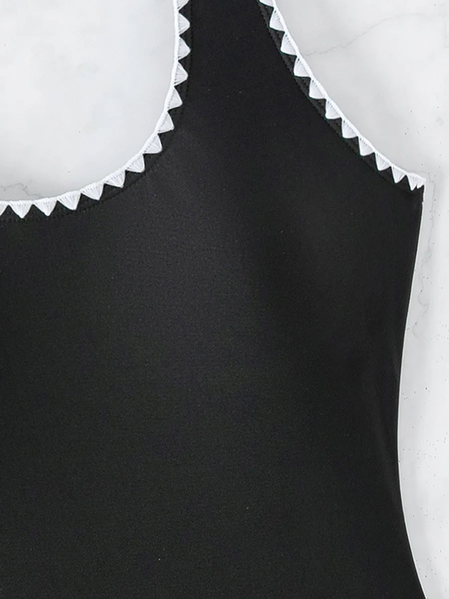 Black Swimsuit Women One Piece Solid Swimwear Female Bathers Bathing Swimming Swim Suit Beachwear