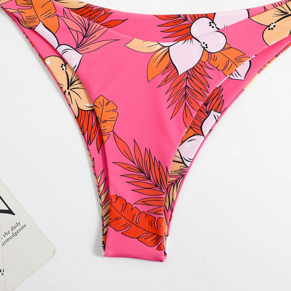 Floral Bikinis Bandeau Swimsuit for Woman Female Swimwear Women Thong Bikini Set Summer Swim Beach Wear Bathing Suits