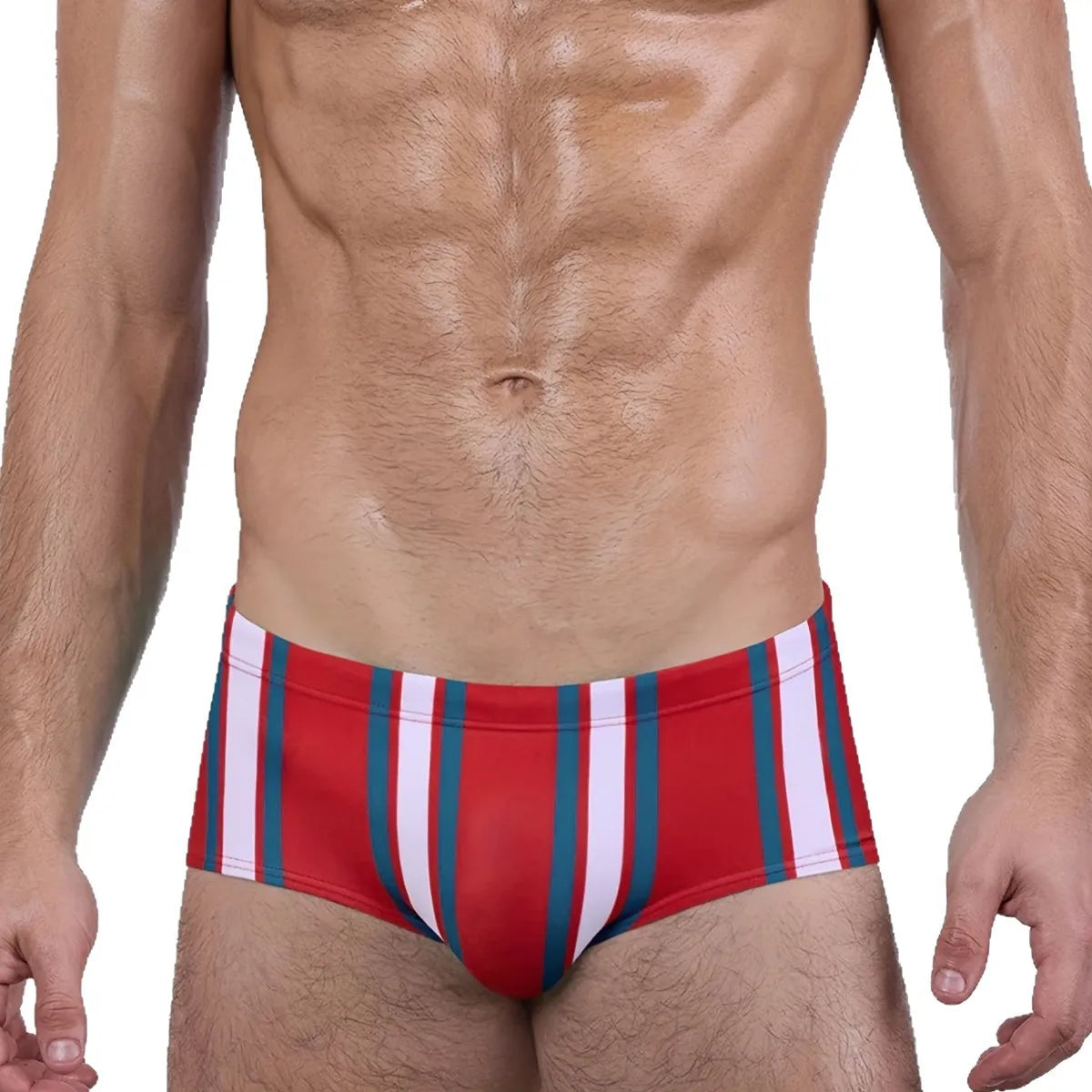 Men's Low Waist Stripe Triangle Color Block Swimming Suits Sporty Beach Thermal Swimwear Nylon Lycra Fabric Fitness