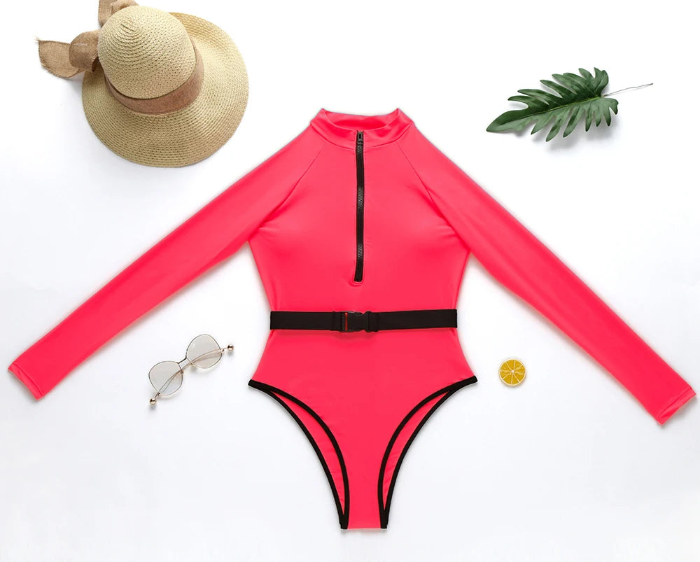 Surfing Sport Long Sleeves Swimsuit For Women Floral Printed High Quality Swimwear Patchwork Bathing Suit Tropical Summer