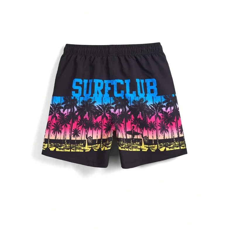 Coconut Tree Pattern Beach Shorts For Men Fishbone 3D Printed Swim Trunks Summer Street Surf Board Shorts Vacation Short Pants