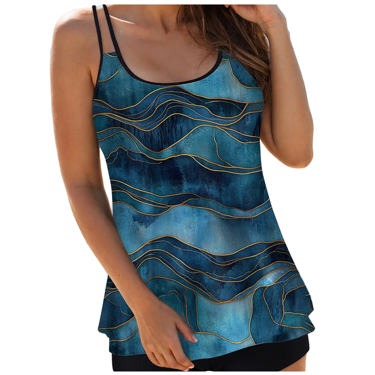 Swimwear Padded Bra Low Waisted Bikini Women'S Spaghetti Strap Tankini Top With Abstract Like Prints Women Women'S Bikinis