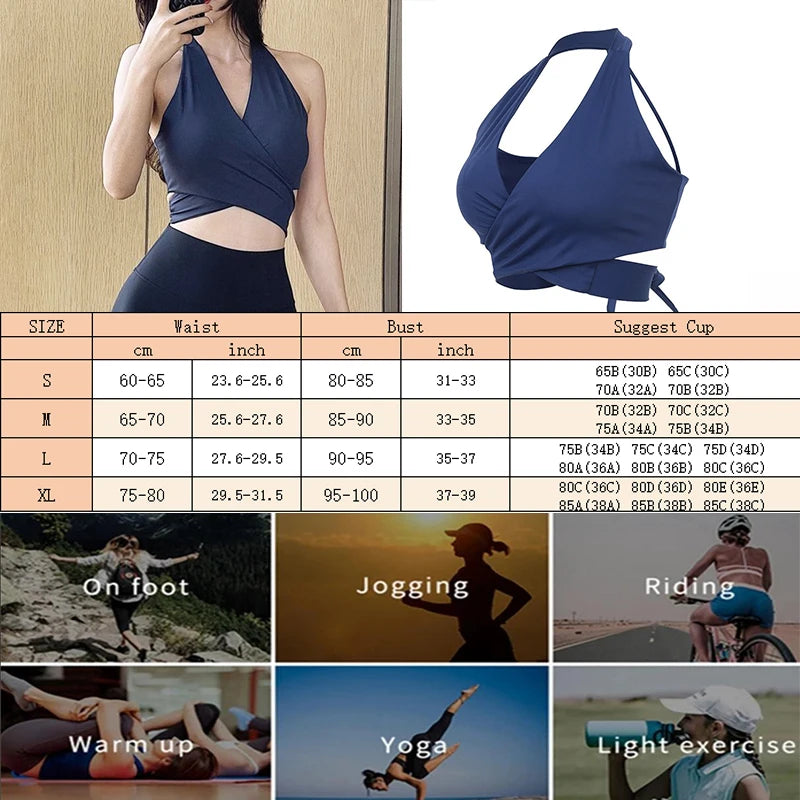 PofyBofy Padded Halter Neck Adjustable Strappy Tie Backless Women Crop Top Fitness Gym Daily Causal Camisole Sleeveless Top