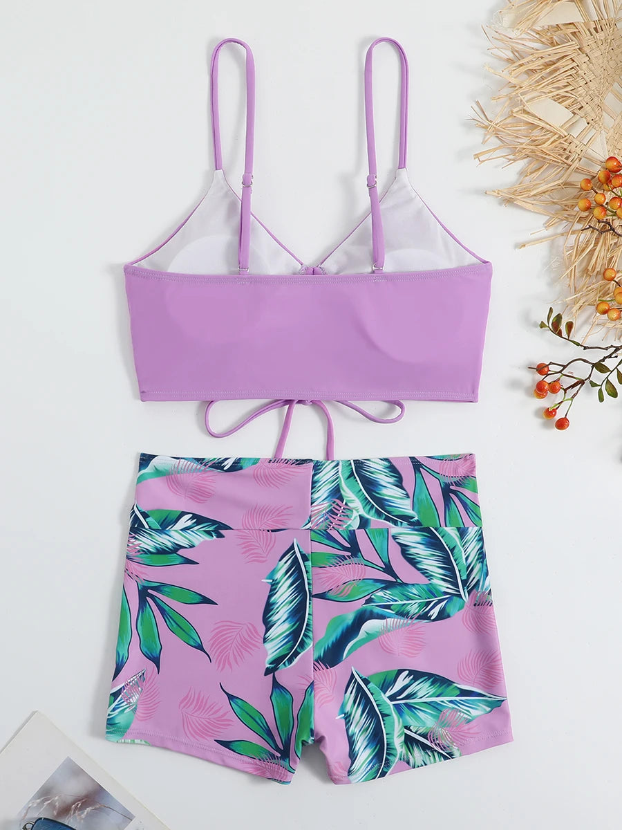 Drawstring Front Shorts Bikinis High Waist Swimsuit Women Swimwear Female Bathers Bathing Swimming Swim Suit Beachwear