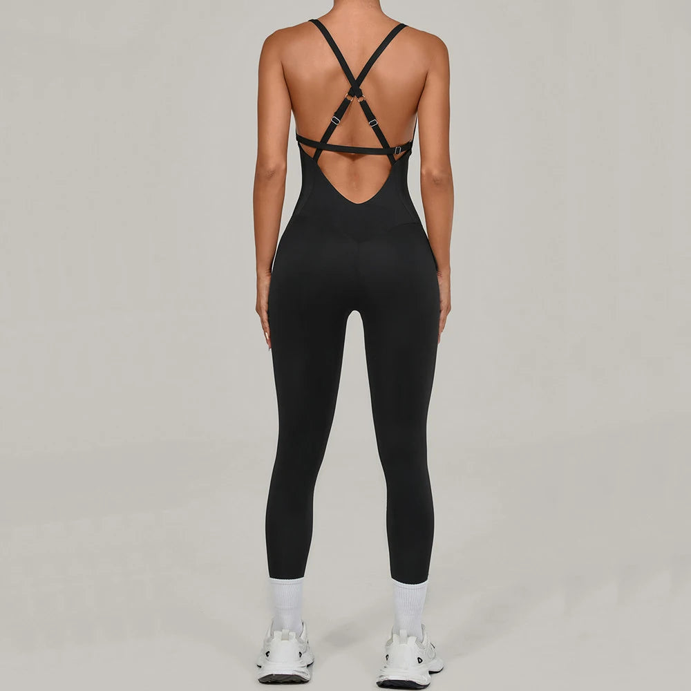 Women's Adjustable Cross-Back Workout Jumpsuit