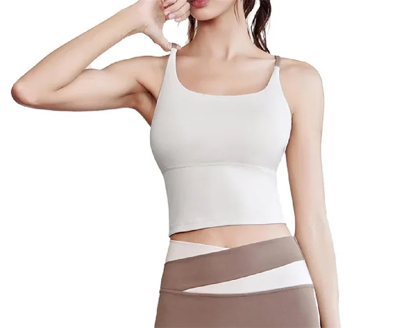 PofyBofy Build-in Bra Yoga Crop Top Sleeve Gym Tank Top Women Workout Bra Tanks Fitness Bra Tanks Yoga Crop Tops Crisscross Back