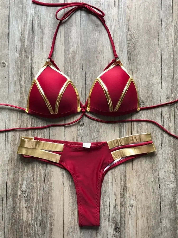 Gold Stamping Women Bikini Set Padded Women Swimsuit Push Up Bikini Swimwear Summer Beachwear Brazil Bathing Suit