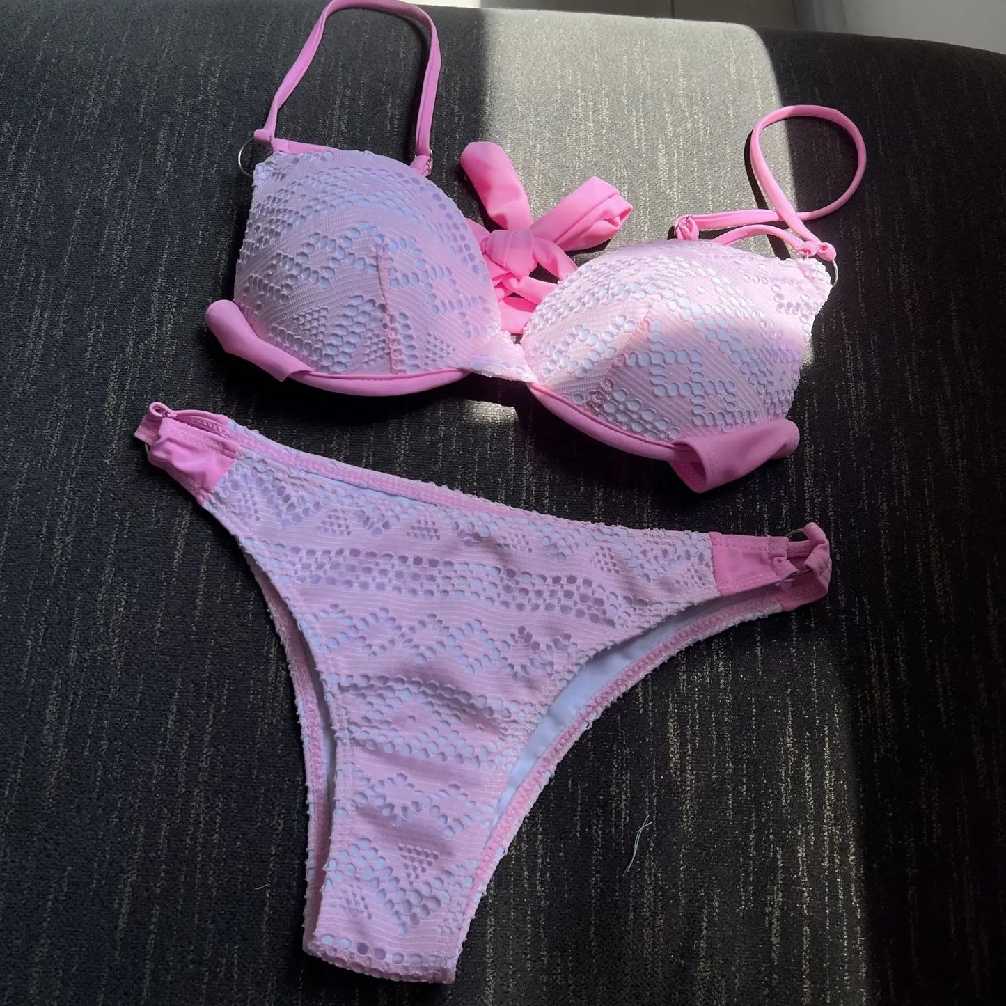 Women's 2-Piece Underwire Bikini Set Hard Cup Swimwear Hollow Out Print Swimsuit Suspender Backless High Waist Bathing Suit