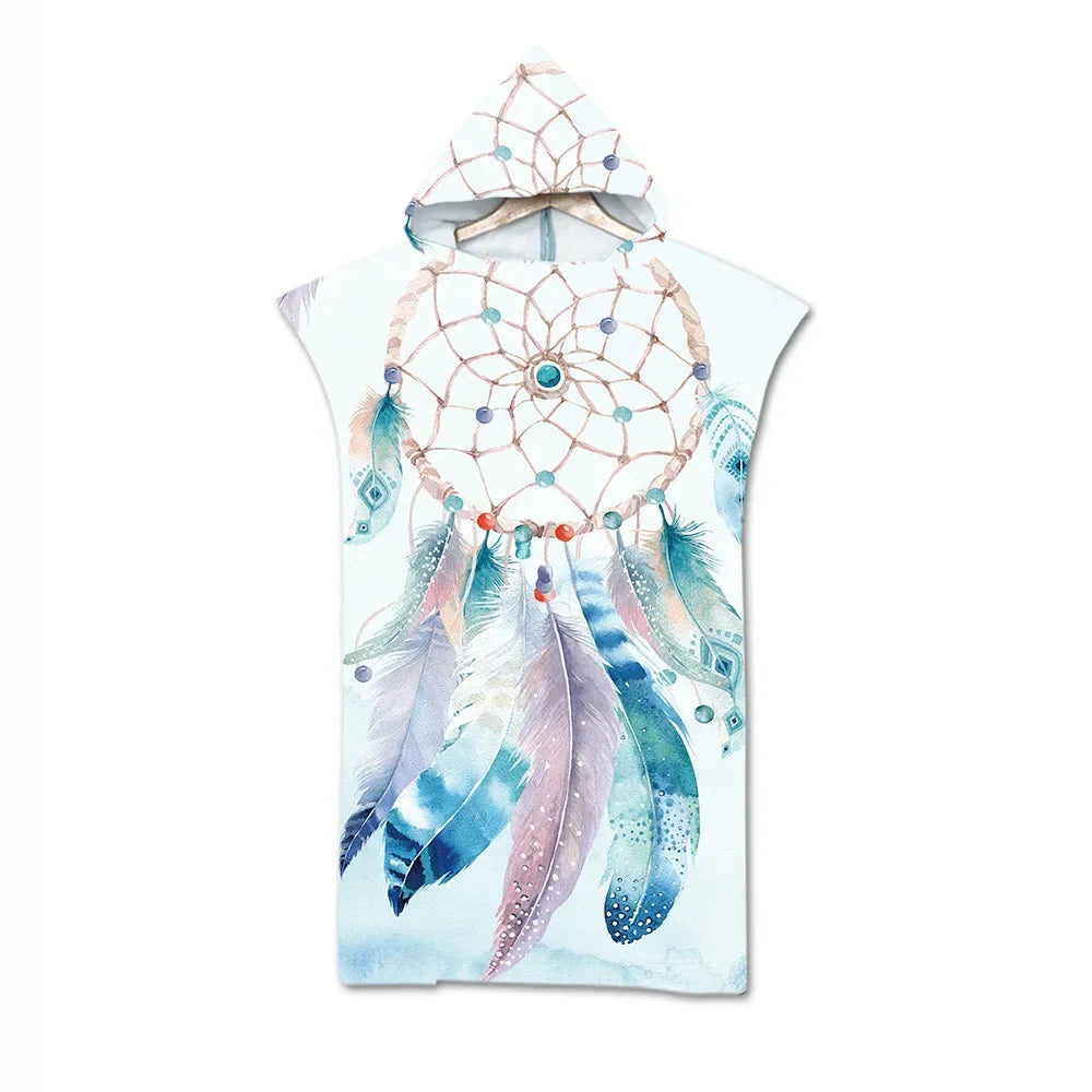 Beach Towel Cape Seaside Change Bathrobe Printed Hooded Bath Towel Wolf Model Hooded Wearable Bath Towel