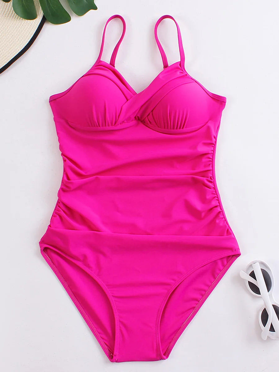 Push Up Swimwear Women One Piece Swimsuit Solid Plus Size Bathers Bathing Suit Padded Beachwear Swimming Summer Bodysuit