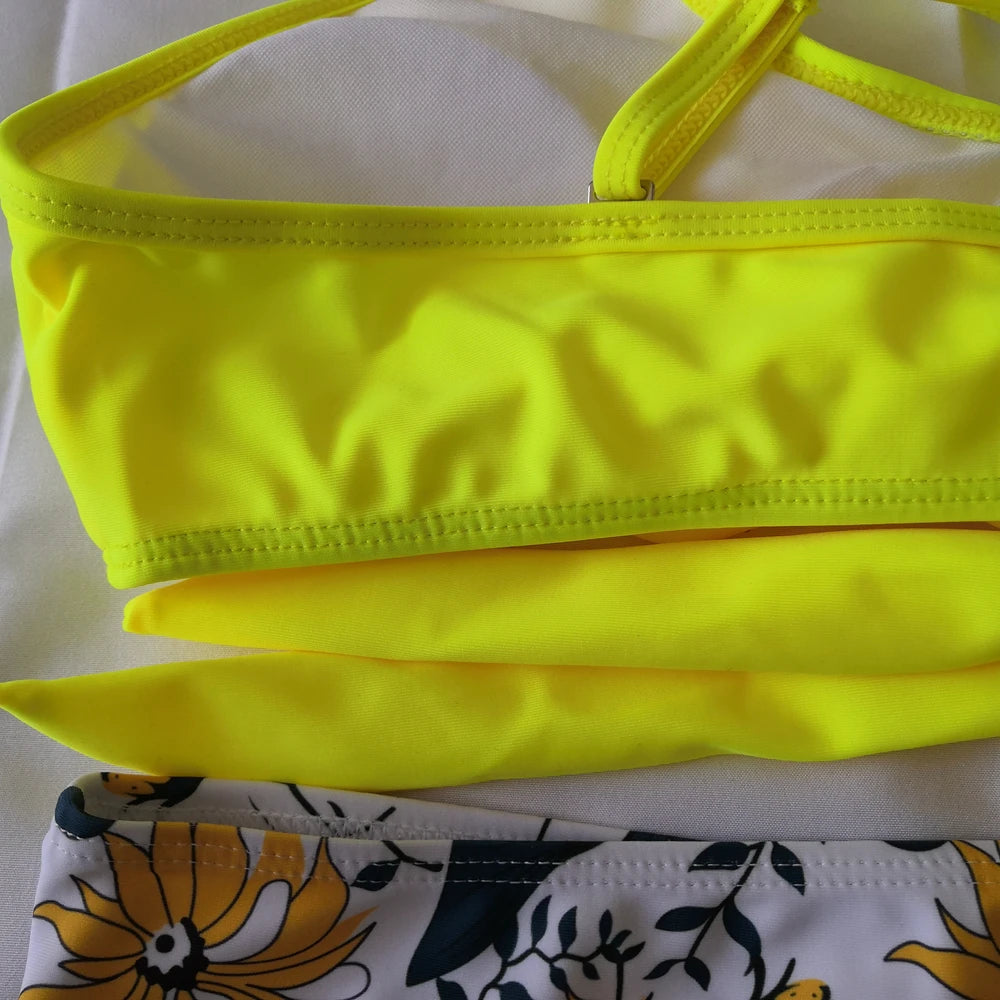 Bikini Two Piece Suit Cross Front Slim High Waisted Bottom Solid/Print Breathable Quick Drying Beachwear