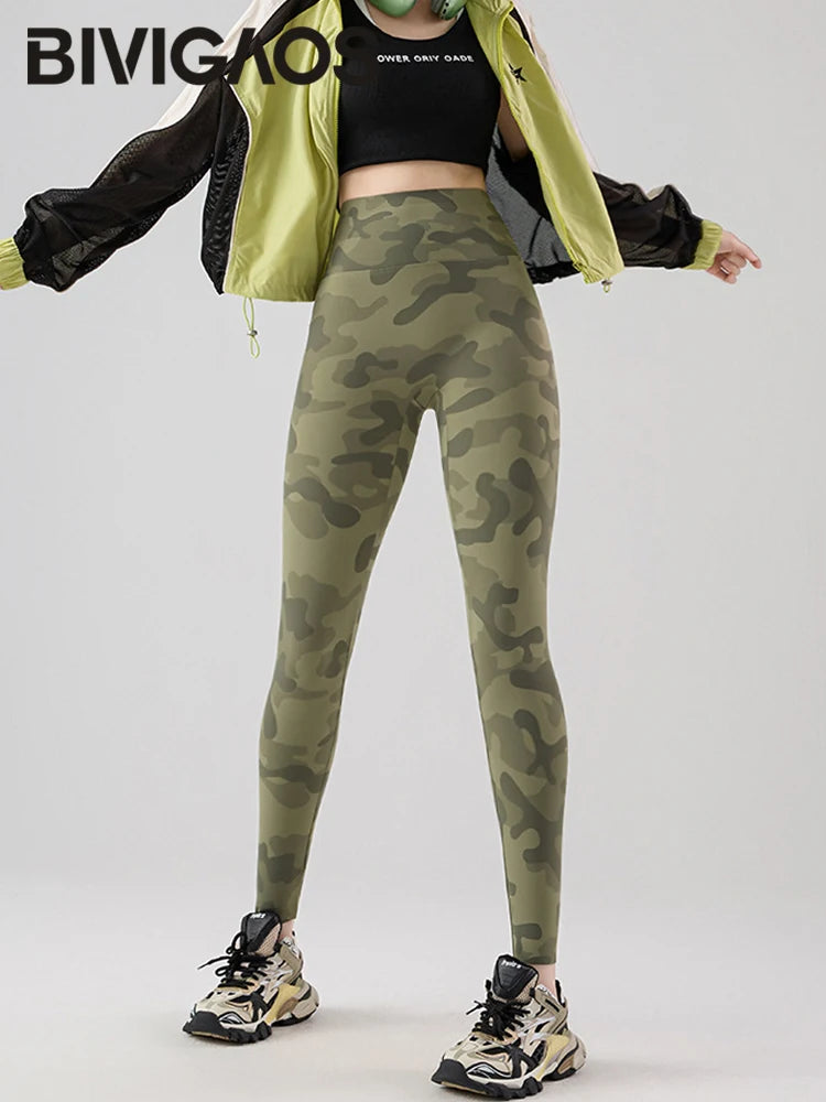 BIVIGAOS Spring Summer Seamless Camouflage Sharkskin Leggings Women Fashion High Waist Casual Sports Tights Fitness Leggings