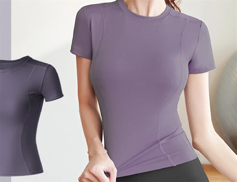 Aiithuug Short Sleeve Yoga Shirts Running Shirt Gym Workout Quick Dry Soft Tops Compress Sports T Shirt Simple Elastic Crop Top