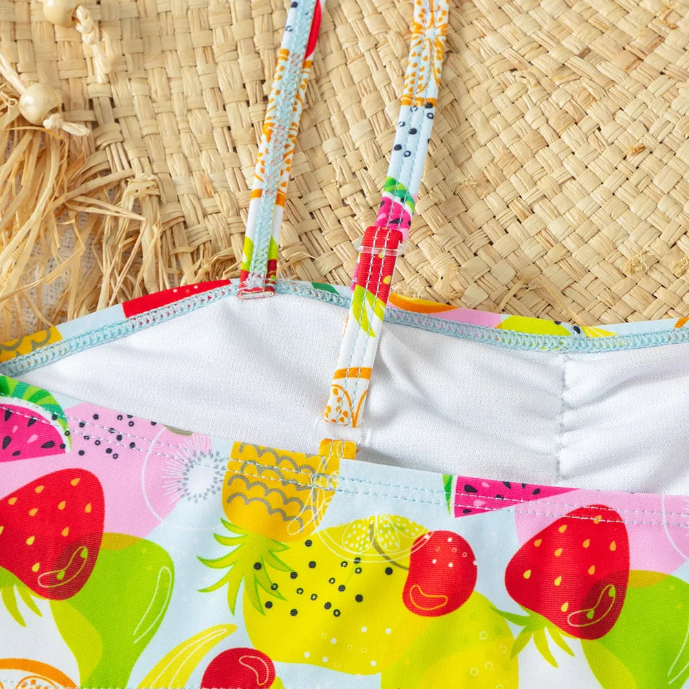 Summer Girls Fruit Printing Bikini Swimsuit Teen Girls 5-14 Years Two Piece Swimwear Candy Colorful Bathing Suit