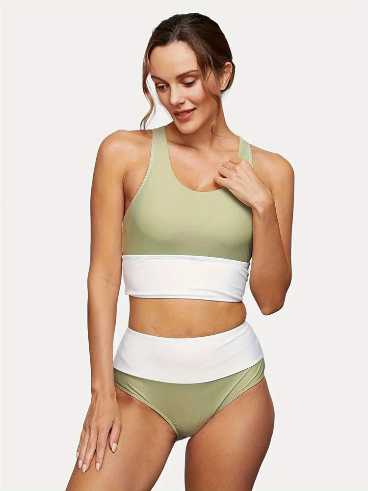 Daisy Pattern Pastel Colours Sports Bikini Set Two-Piece Swimwear