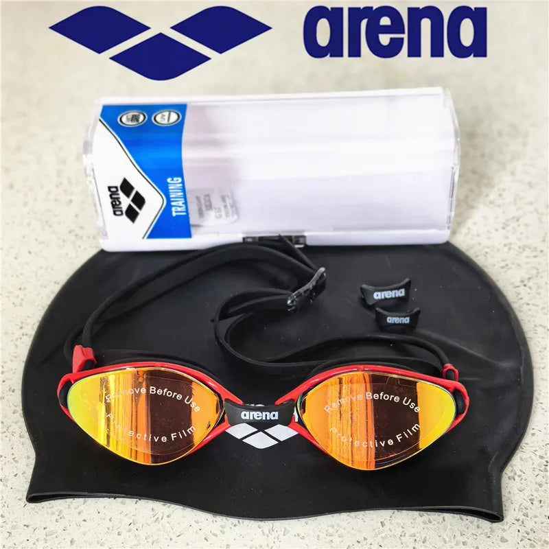 ARENA professional waterproof and anti fog high-definition adult swimming goggles silicone swim cap