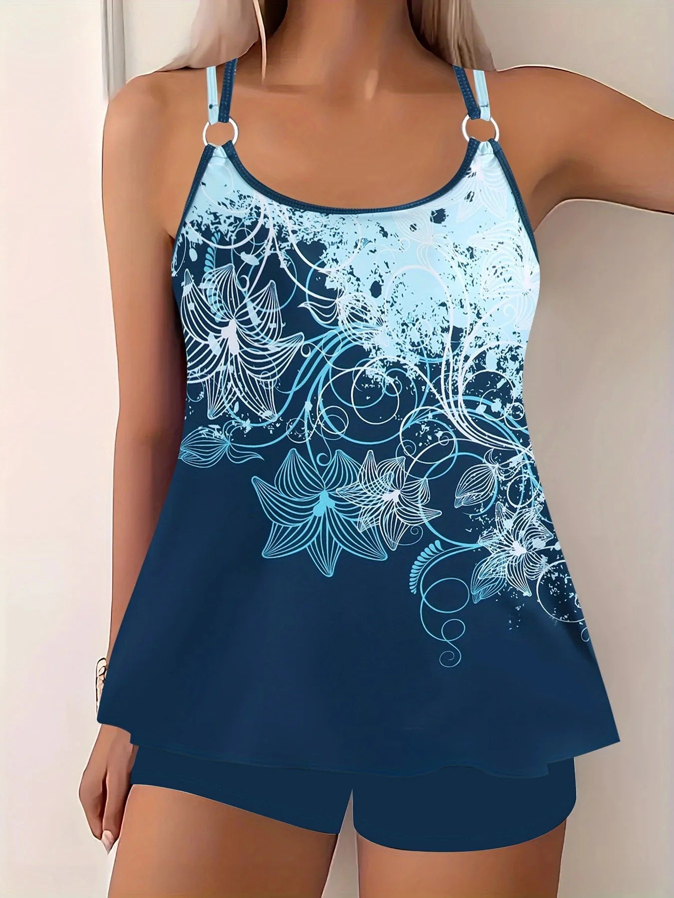 Plus Size Swimwear Women Tankini Beach Wear 2025 Bikini Set Coconut Print Two Piece Swimsuit Woman Bath Suits Big Size Monokini