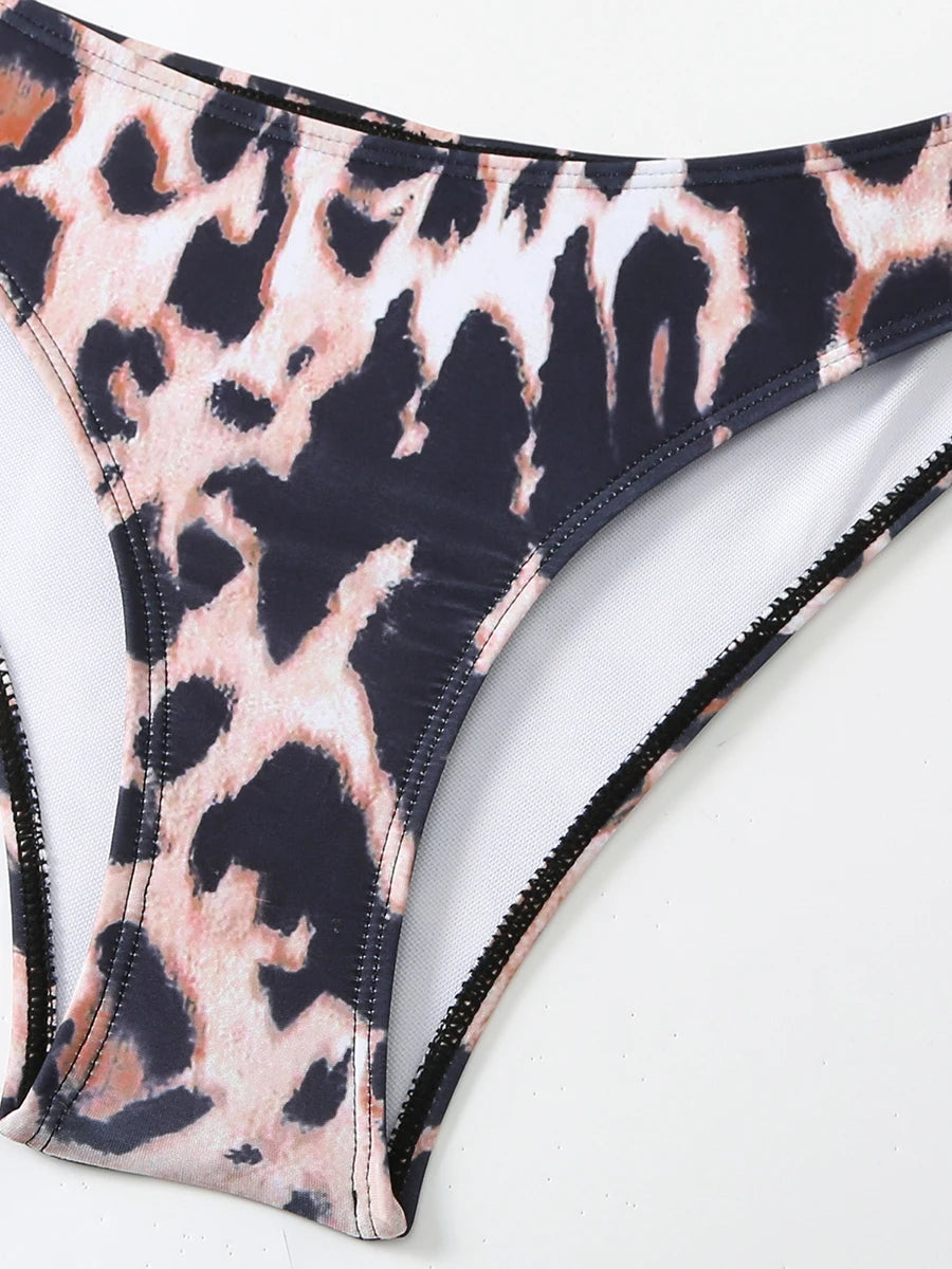 Halter Leopard Two Piece Bikini Women Swimsuit Female Padded Swimwear Bathers Bathing Swimming Swim Suit Summer Beachwear